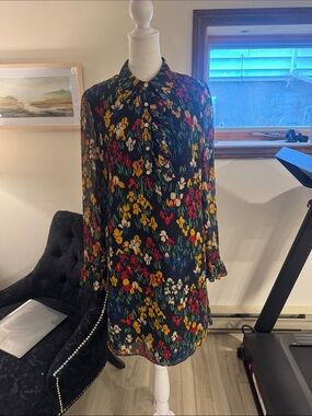 Tory Burch Black Multi Floral Long-Sleeve Shift Dress